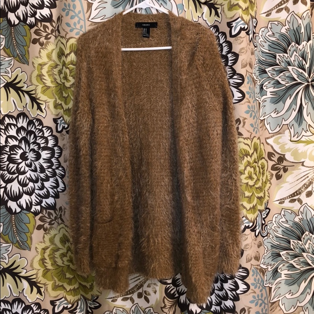 Super soft, lightly worn long fuzzy cardigan